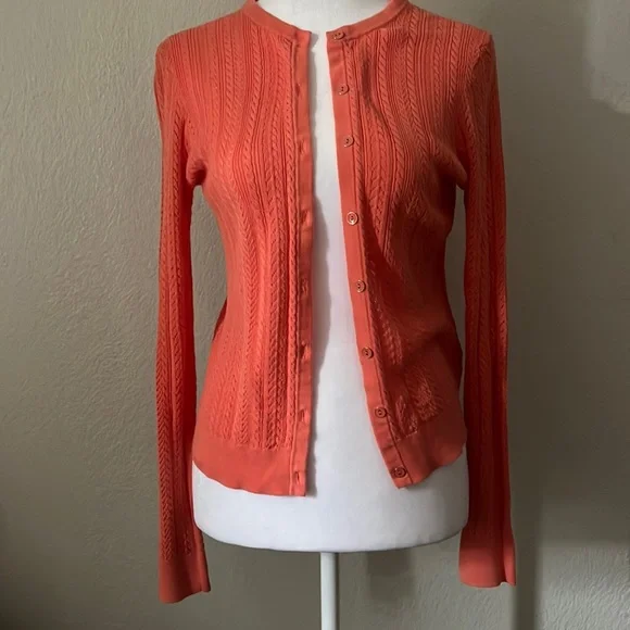 Brooks Brothers, orange cardigan, size small - Picture 2 of 8